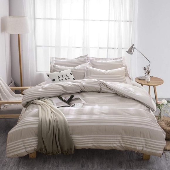 Merryfeel Cotton Duvet Cover Set, 100% Cotton Seersucker Full/Queen Khaki - Picture 1 of 9